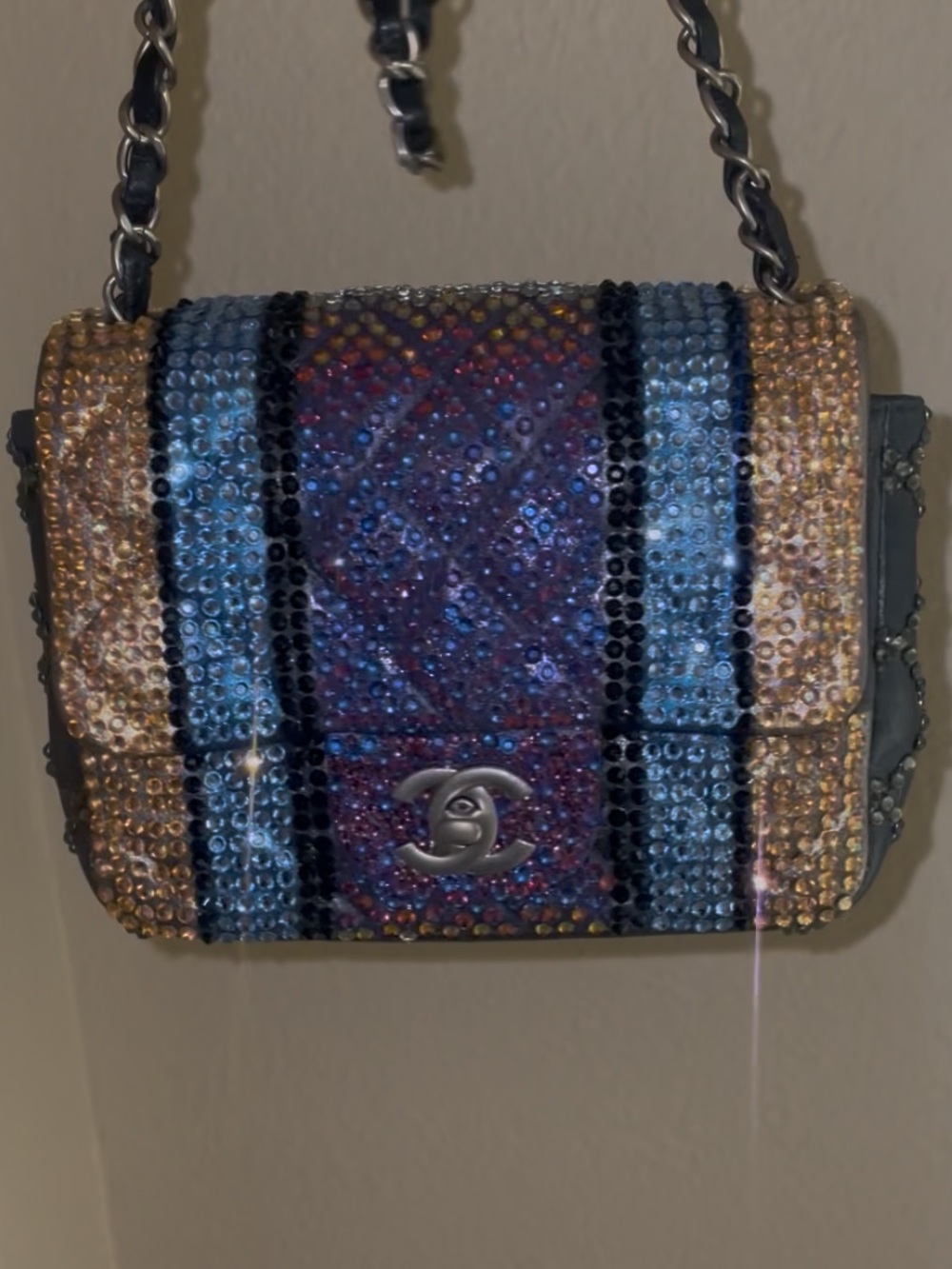 Chanel classic mini small square flap custom strass crystal multicolor stone - Picture 8 of 16